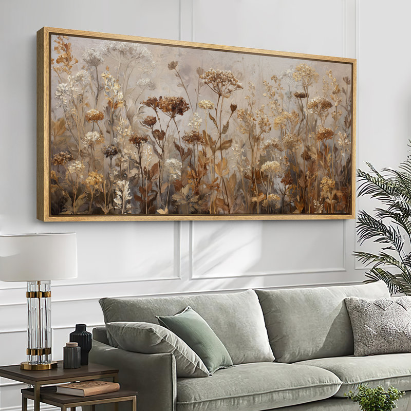 «Neutral Toned Dried Wildflowers Field», reproduction d'art sur toile encadrée, Cadre naturel flottant