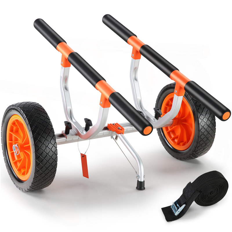 Chariot de kayak robuste, capacité de charge de 450 lb, chariot de canot amovible avec pneus pleins de 12 po, largeur réglable et pied de support antidérapant