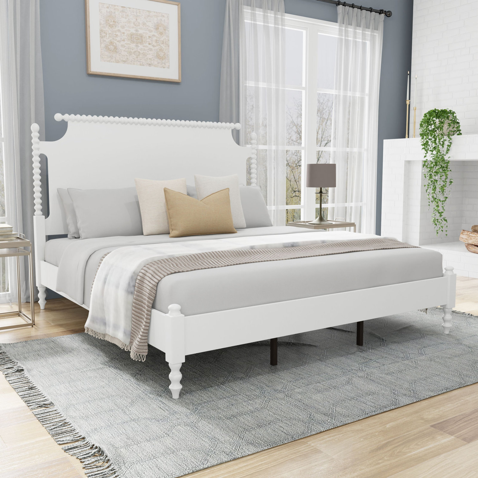 Nadette Spindle Bed, King, White