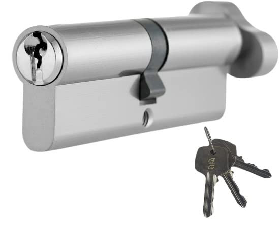  Thumb Turn Euro Cylinder Lock in Satin Nickel Finish, Euro Door Barrel Lock with 3 Keys - 35T/35, 70 mm