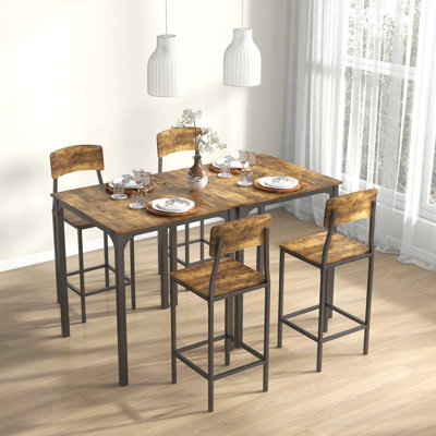 3 Piece Counter Height Bar Table And Chairs Set, Industrial Small Dining Table Set For 2, Square Kitchen Table And Stools With Steel Frame