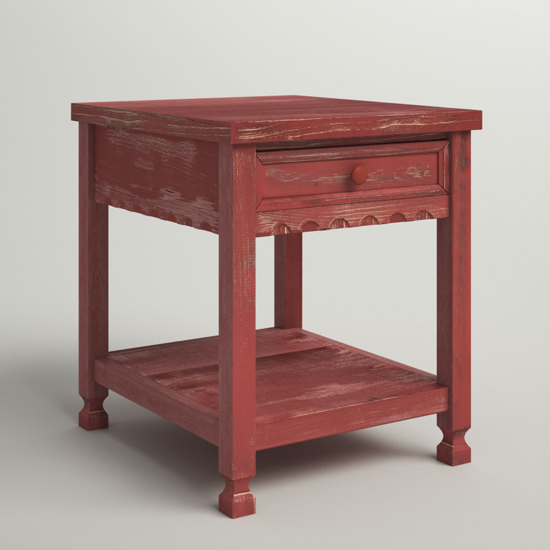 Arkadia Solid Wood End Table with Storage, Red