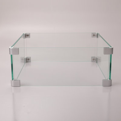 14.4"X14.4" Transparent Square Fire Table Windbreak Defence, 2.5Lb Glass Protection, 14.4"X5.5",