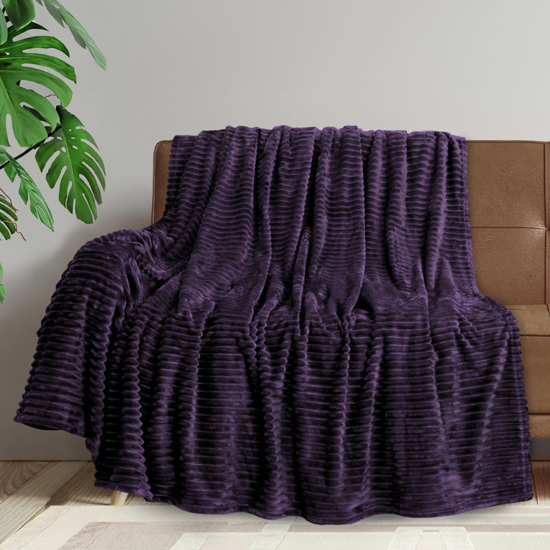 Purple Ribbed Fleece Reversible Throw Blanket