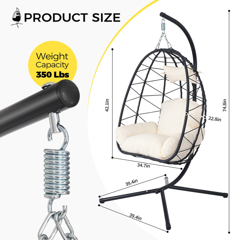 Fauteuil à œufs suspendu avec support, White, Black