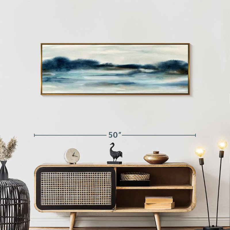 Vue panoramique sur la baie, 46 po x 16 po, Cadre flottant doré