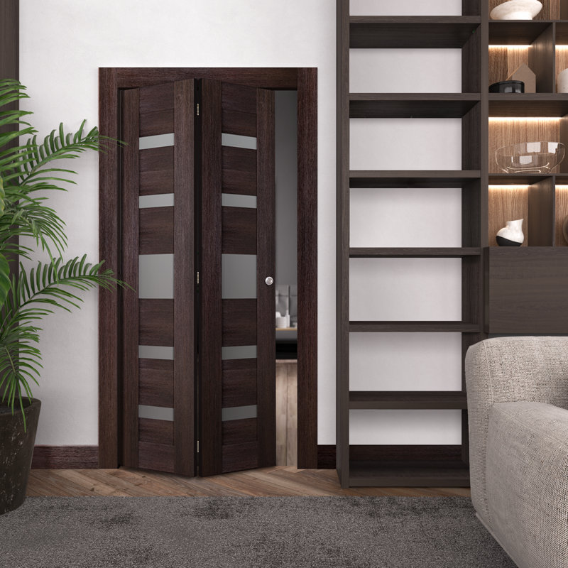 Porte pliante à panneaux en bois manufacturé et verre préfini Avon 07-05, 36 po x 79,38 po, Chêne