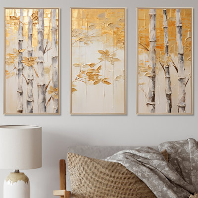 Blue And Gold Zen Moment Bamboo I - Bamboo Wall Art Set