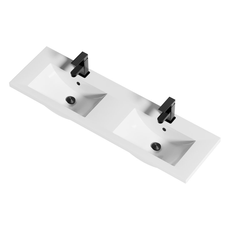 48" Double Sink Resin Top Undermount Bathroom Vanity Sink with  Single Hole Faucets