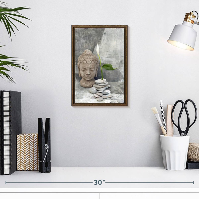 Zen Buddha Head, 9" x 13", Floating Frame Walnut
