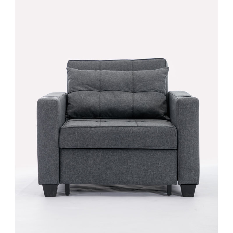 Chaise convertible rembourrée, 100 % lin gris foncé