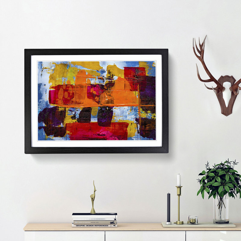 Abstract Art Painting Vol.125 by S.Johnson - Framed Print, 48cm H x 65cm W x 2cm D, Black Framed