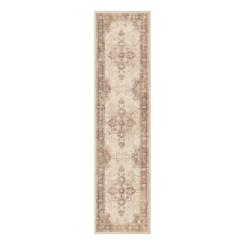 Tapis lavable rétro patiné avec envers antidérapant, Tapis de couloir 2 pi x 8 pi, Brun
