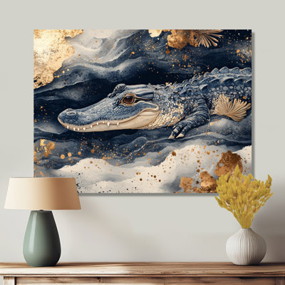 Aligator And Marble Felections I - Crocodile Metal Wall Art, Modern Metal Art Print