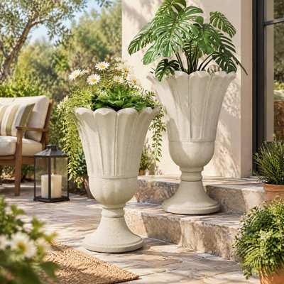 Ensemble de 2 pots à fleurs en forme de pétale sur pied, pots de fleurs d'extérieur de 23,6 po de hauteur avec base solide, motif élégant, PEHD résistant aux intempéries