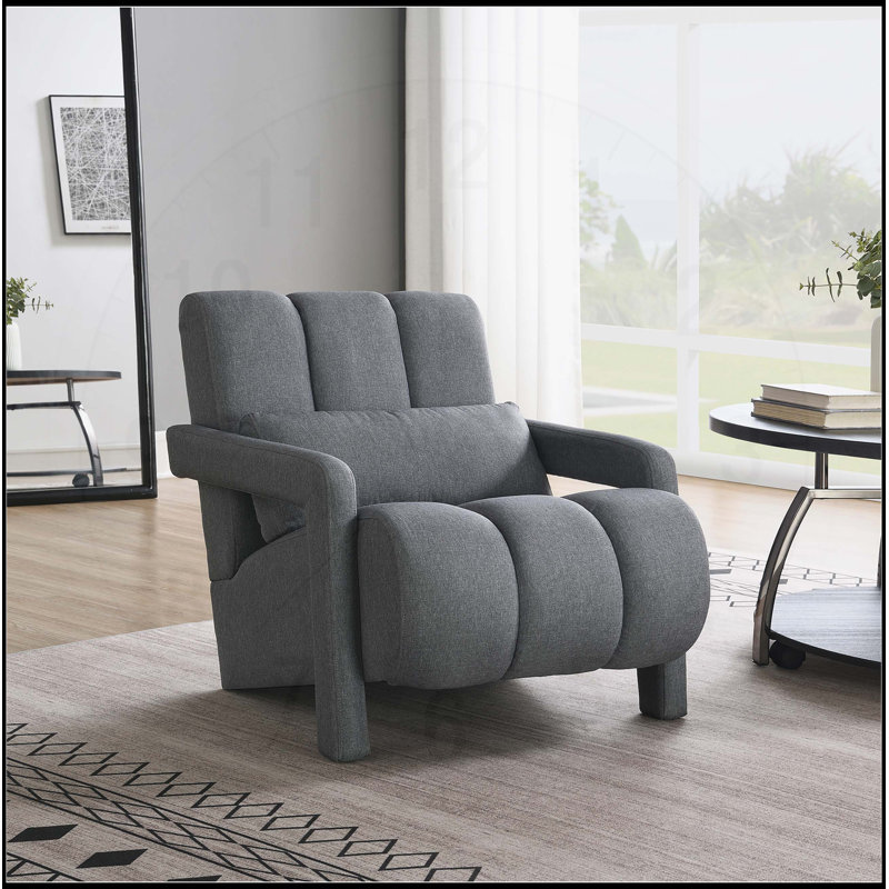 Fauteuil d'appoint rembourré moderne et confortable avec tissu en lin doux et coussin pour le salon et la chambre à coucher