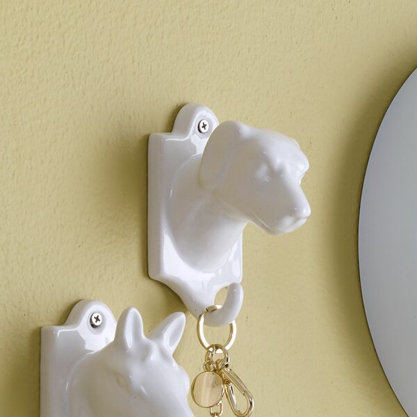 Design Ideas Animalkingdom Hook, Ceramic Wall Hook, Dog, White