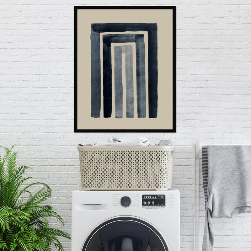 «Nima Mid Century Modern Abstract Rainbow Indigo Beige» par The Creative Bunch Studio - impression encadrée, Cadre noir