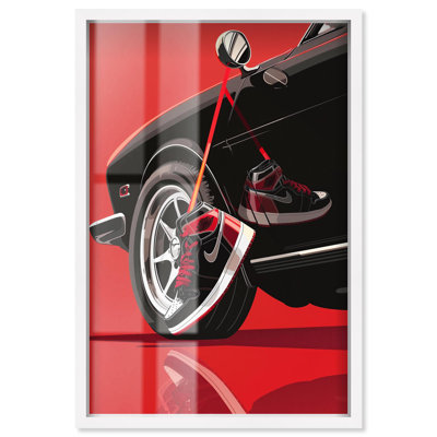 Red Bold Sneaker and Car Shadowbox Print Sports Wall Art by Art Remedy