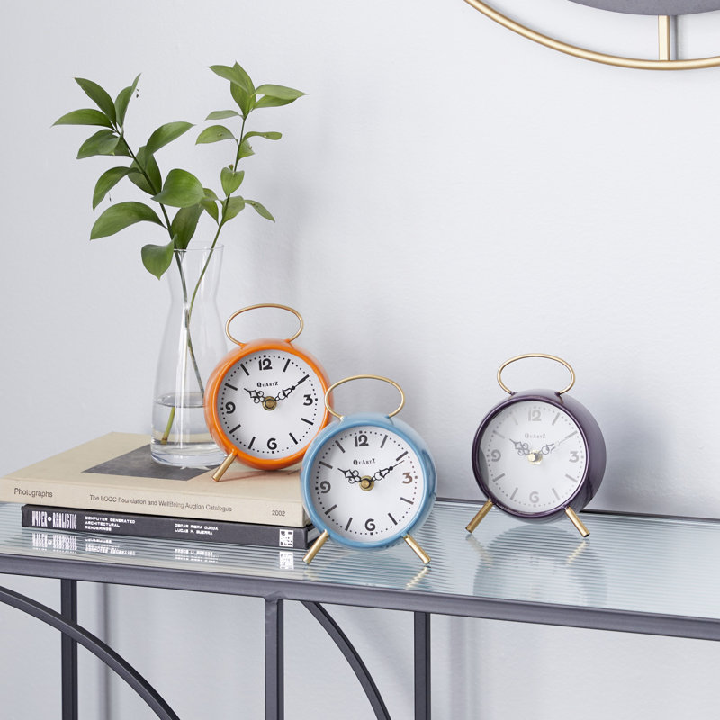 Modern & Contemporary Analogue Quartz Movement / Crystal Tabletop Clock with Alarm in Blue/Orange/Purple