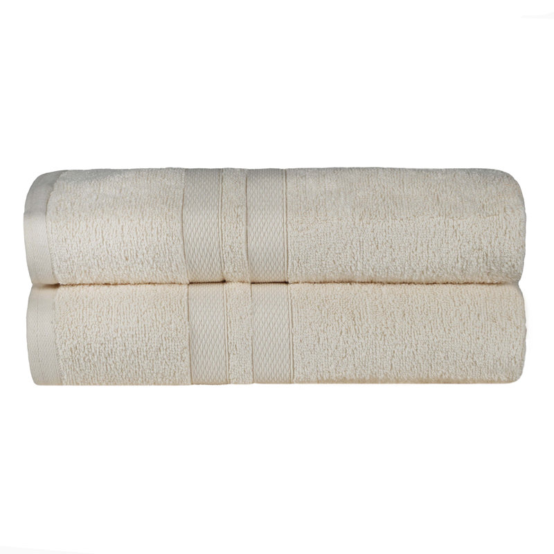 Serviette de bain ultra-douce en coton uni double ligne Dobby, Ivoire ivoire