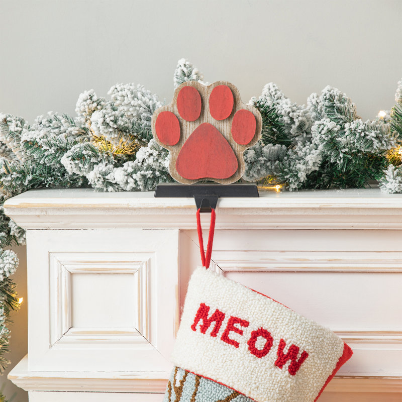 6.30"H Wooden/Metal Paw Stocking Holder