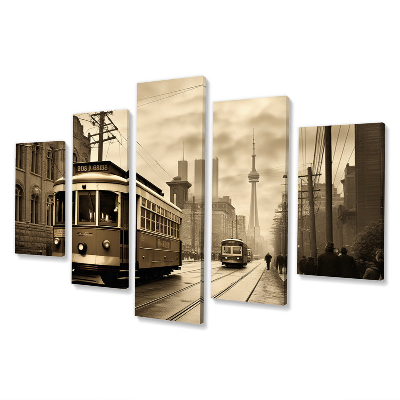 Toronto City A Nostalgic In A Vintage III - Cityscapes, reproduction d'art sur toile - 5 panneaux