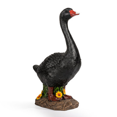 Statue de jardin cygne en résine noire