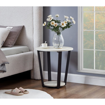 Table de bout ronde de style contemporain,. Polyvalent pour le jardin. Fabriqué à partir de qualité. Table élégante 20,5 x 20 po avec tablette. Design Home. Durable. H