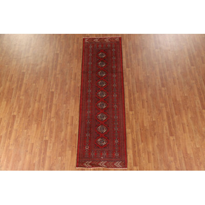 Geometric Red Traditional Oriental Runner Rug 3x10
