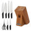 Ensemble de couteaux EverCook 8 pièces, lame en acier inoxydable, poignée noire, bloc de bois d'acacia-135402781-135402784