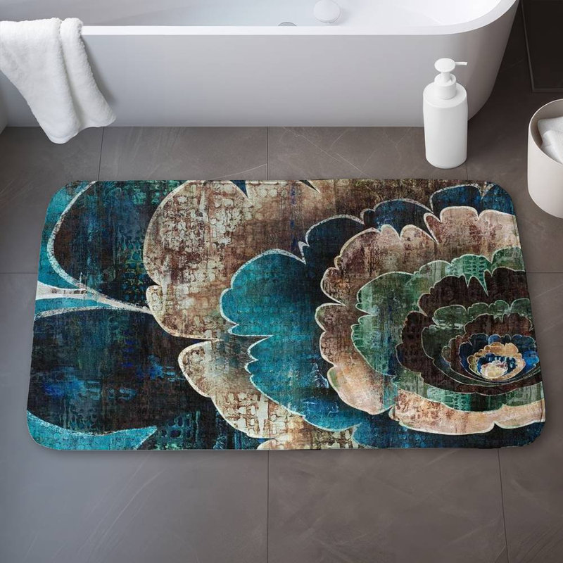 Blue flower montage Bath Mat with Non-Slip Backing - Quick Dry Memory Foam Bathroom Rug - Absorbent - Modern Plush Spa-Style - Machine Washable