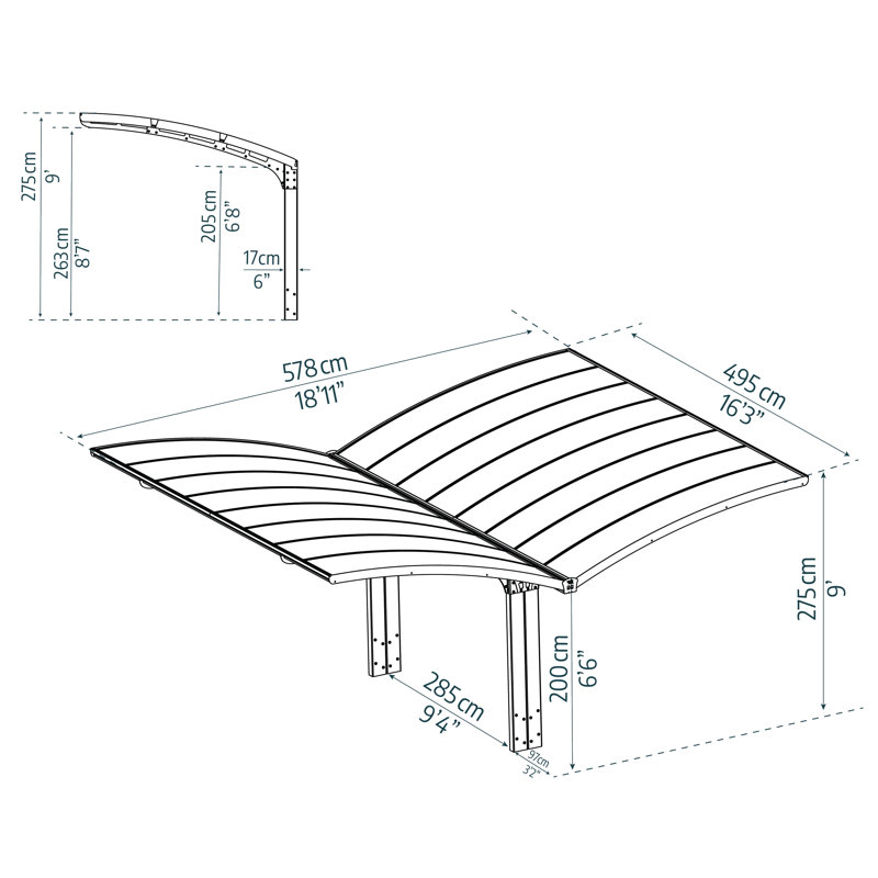 Palram - Canopia Arizona 19 Ft. x 16 Ft. x 9 Ft. Wing Double Carport Aluminum Metal Frame and Polycarbonate Panels for Outdoor Car, Truck, RV, Trailer, Boat Storage (Wave Gray)