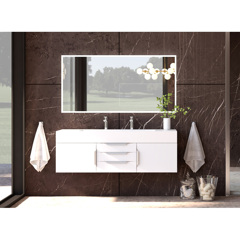 Ensemble de meuble-lavabo simple mural 60 "avec miroir Nile, Bleu, Or, gris
