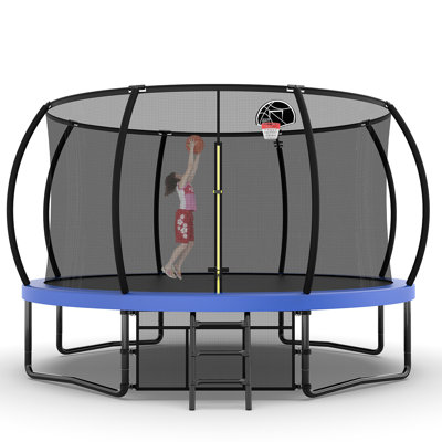 Trampoline 14FT avec enceinte - Trampolines récréatives avec échelle et revêtement antirouille, trampoline extérieur homologué ASTM pour enfants