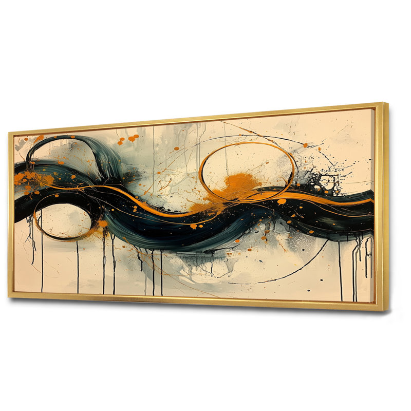 Omelien - Abstract Large Wall Decor, 28" H x 60" W, Floater Framed, Gold
