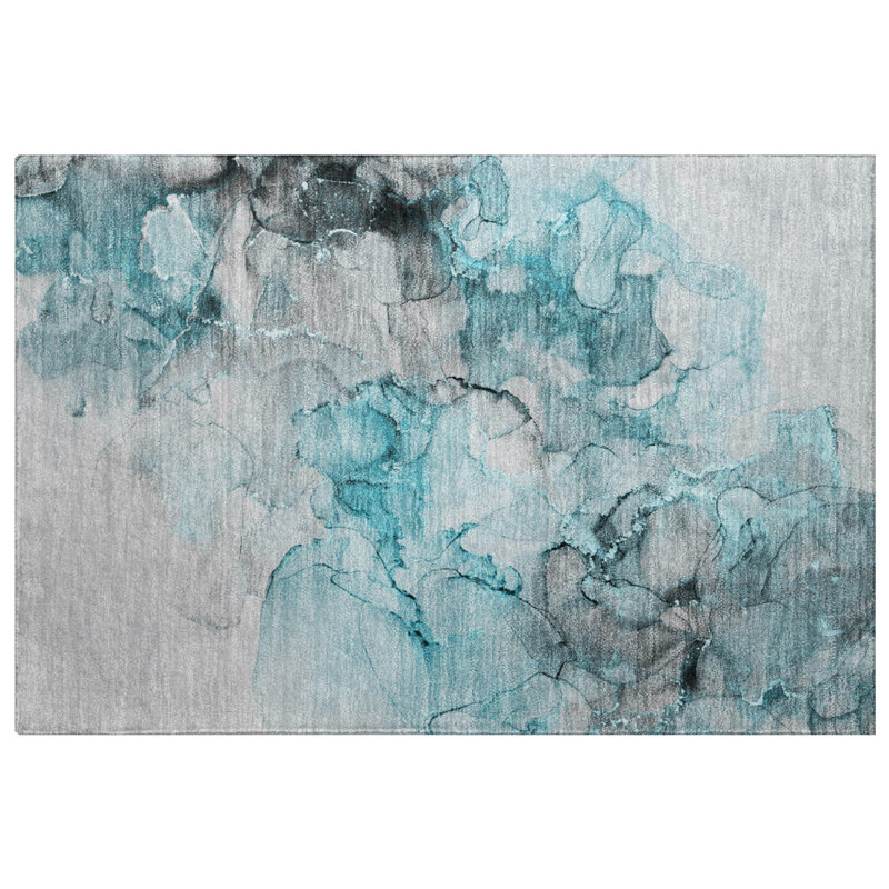 Premium Machine Washable Dream Shag ADS520 Watercolors Rug, Teal, 2'6" x 3'10"
