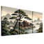 Temple traditionnel japonais avec pin et lac, ensemble de 3 toiles-1159006989