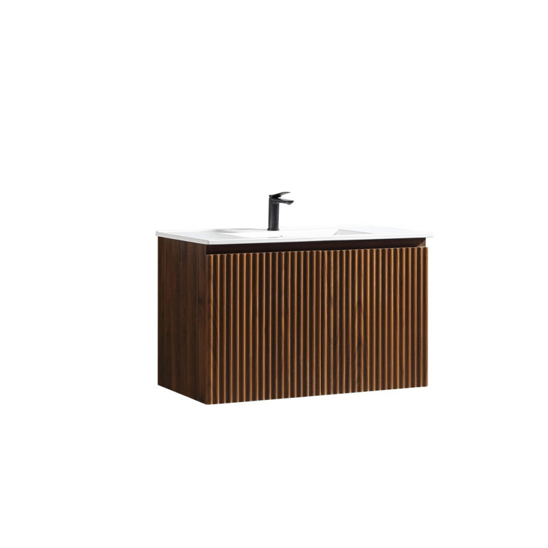Meuble-lavabo de 30 po avec lavabo en céramique, Noyer