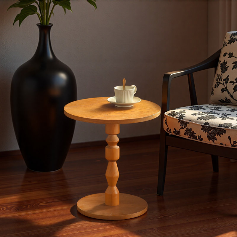 Round Side Table with MDF Tabletop, Solid Wood Spindle Leg Living Room Table
