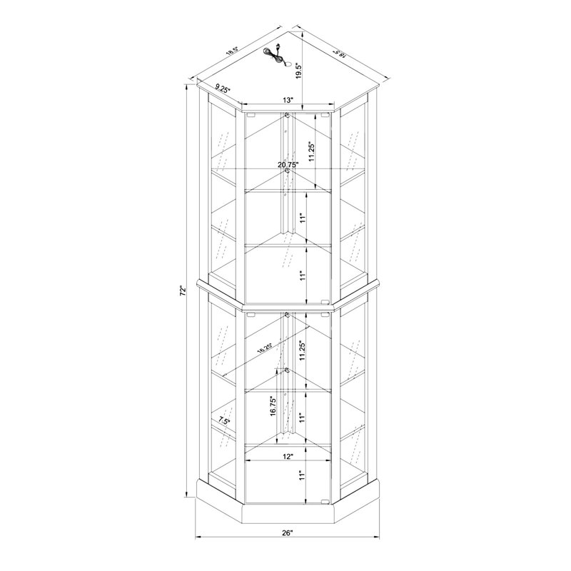 Walnut Lighted Corner Curio Cabinet with Tempered Glass Shelves