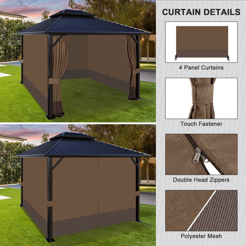 Paroi latérale en polyester pour pavillon de jardin Aoodor, H 82,7 po x l 120 po x P 120 po, Brun / café