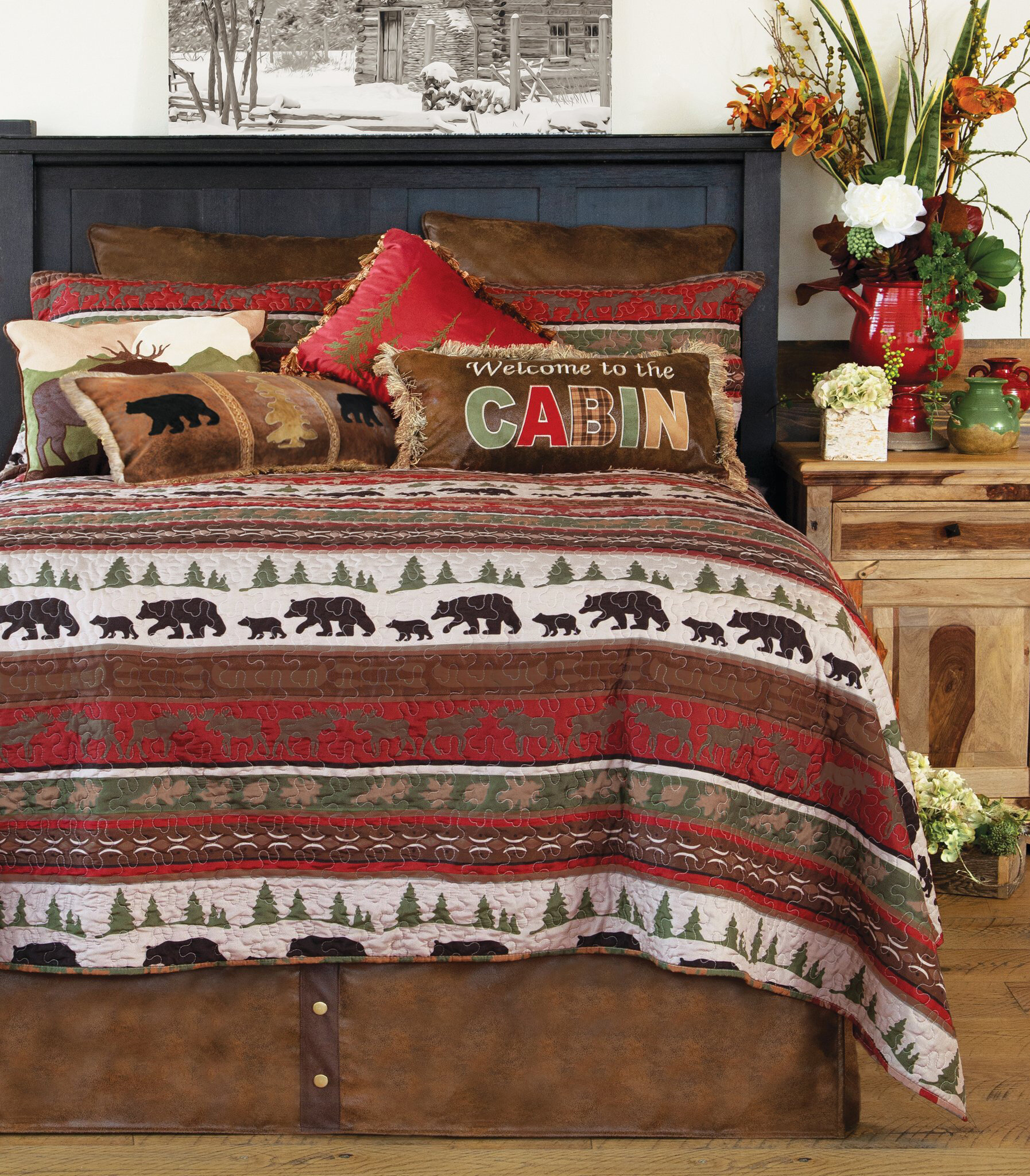 Patchwork Lodge Rustic Cabin Sherpa Fleece Bedding Set by Carstens