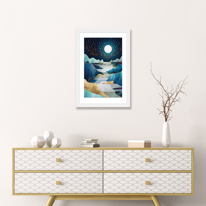 Lune de lune - imprimé, Encadré par un papier blanc, H 24 po x l 16 po x P 1 po