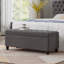 Banc de rangement rembourré capitonné à boutons, banc d'entrée en tissu de lin avec pieds en bois fuselés, banc de lit - gris foncé-1074381591-1074381595
