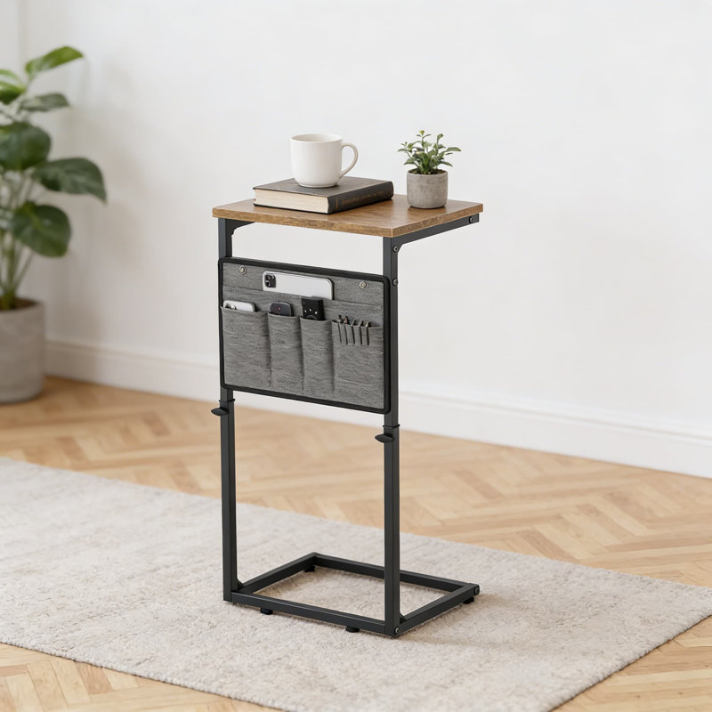 Table de bout réglable en forme de C à hauteur réglable avec rangement, ensemble de 2 tables d'appoint minces pour canapé et lit, table de canapé peu encombrante se glissant sous les meubles