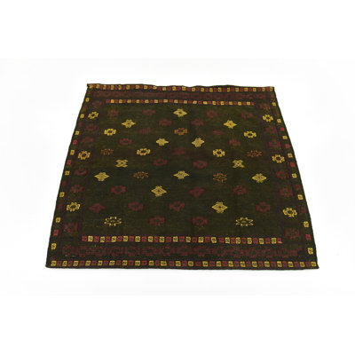 Tapis de zone en laine vert 4 pi 2 po x 4 pi 4 po one-of-kind-noué la main Earley