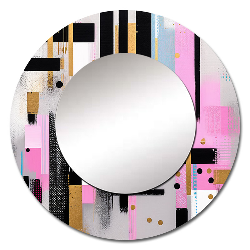 Rose doré à rayures audacieuses - miroir rond cubique pour décoration murale, 23 po x 23 po