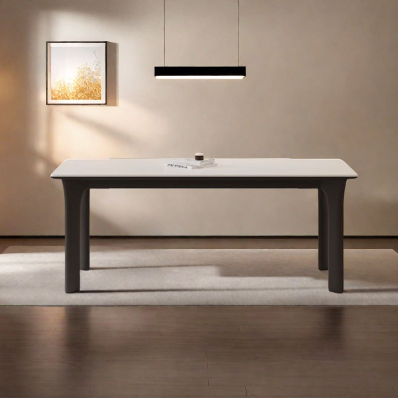 Table moderne moderne en bois crème et roche, rectangulaire, H 29,5 po x L 70,9 po x l 31,5 po
