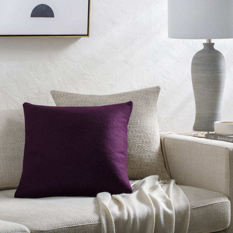 Alcona Wool Blend Throw Pillow, Down, Purple, 18" x 18"